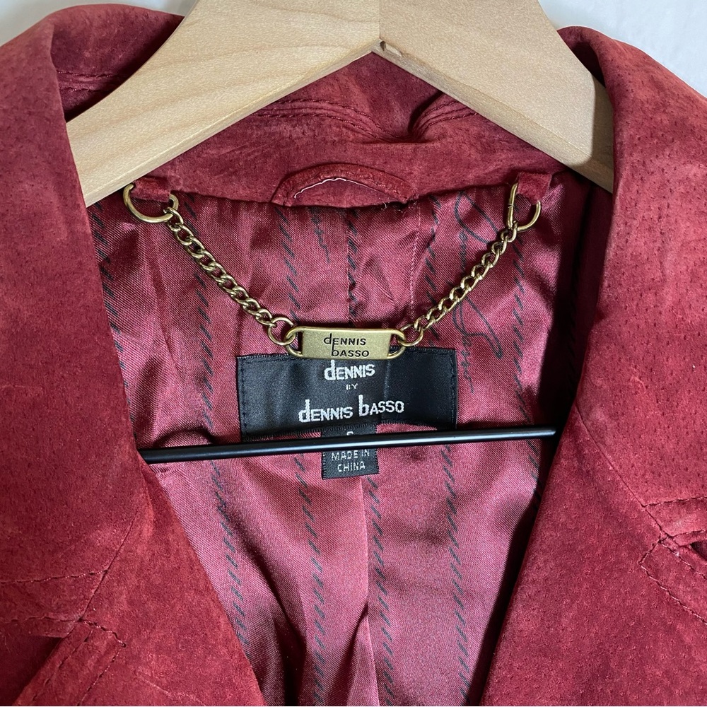 Dennis Basso Women’s S Red Vintage Gold Zip Motto Suede Leather Jacket - Picture 4 of 8